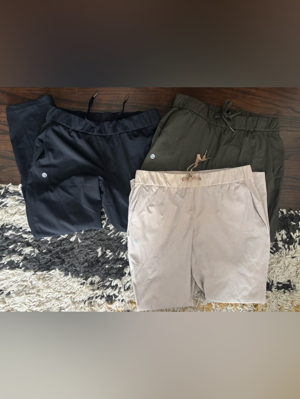 3-Pack Drawstring Jogger Pants in Black, Olive, and Beige